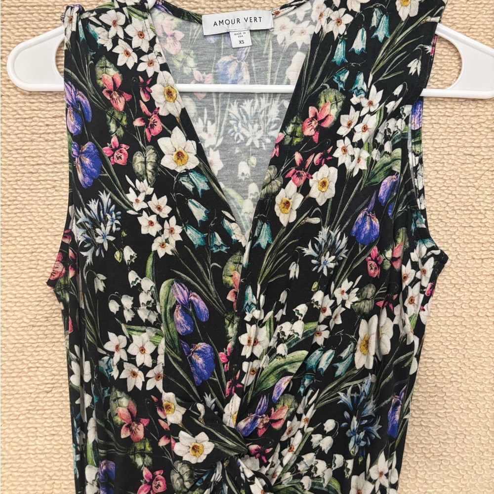 Amour Vert Floral Sleeveless long dress- Black with Multicolor Flowers